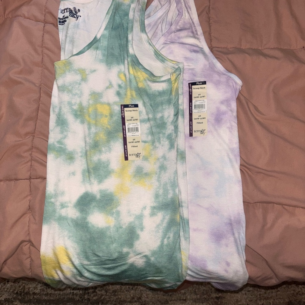 Terra & Sky Plus Size 2 Pack Tie-Dye Tanks
